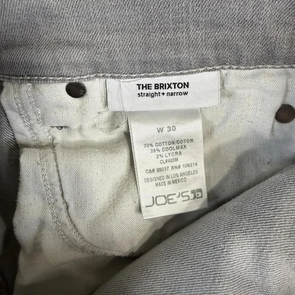 Joes Jeans The Brixton Mens 30 Gray Light Wash Straight Narrow Stretch Denim